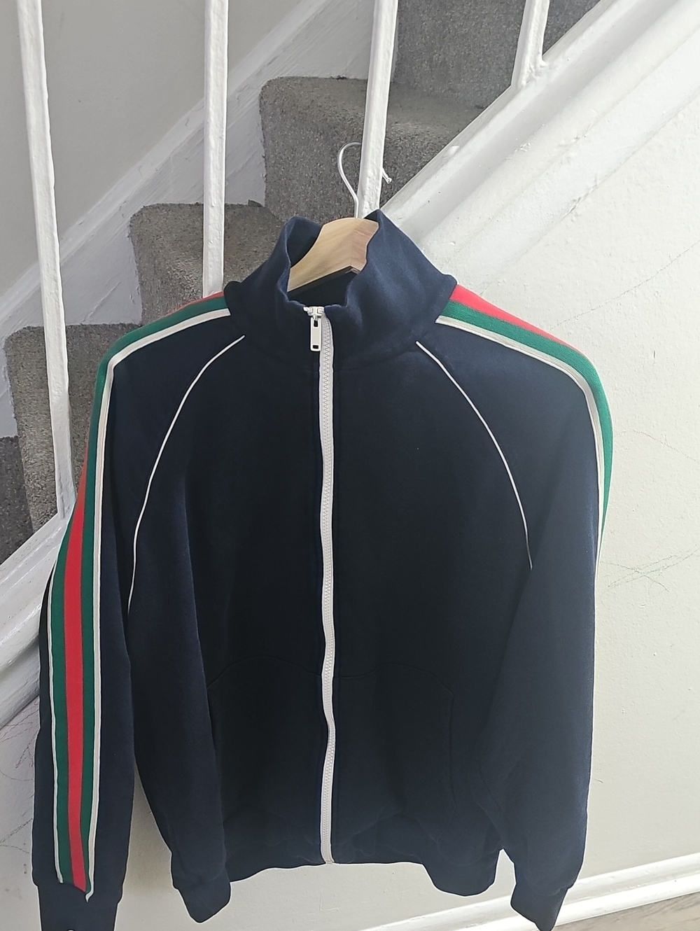 Gucci Navy Track Jacket with Red & Green Stripes